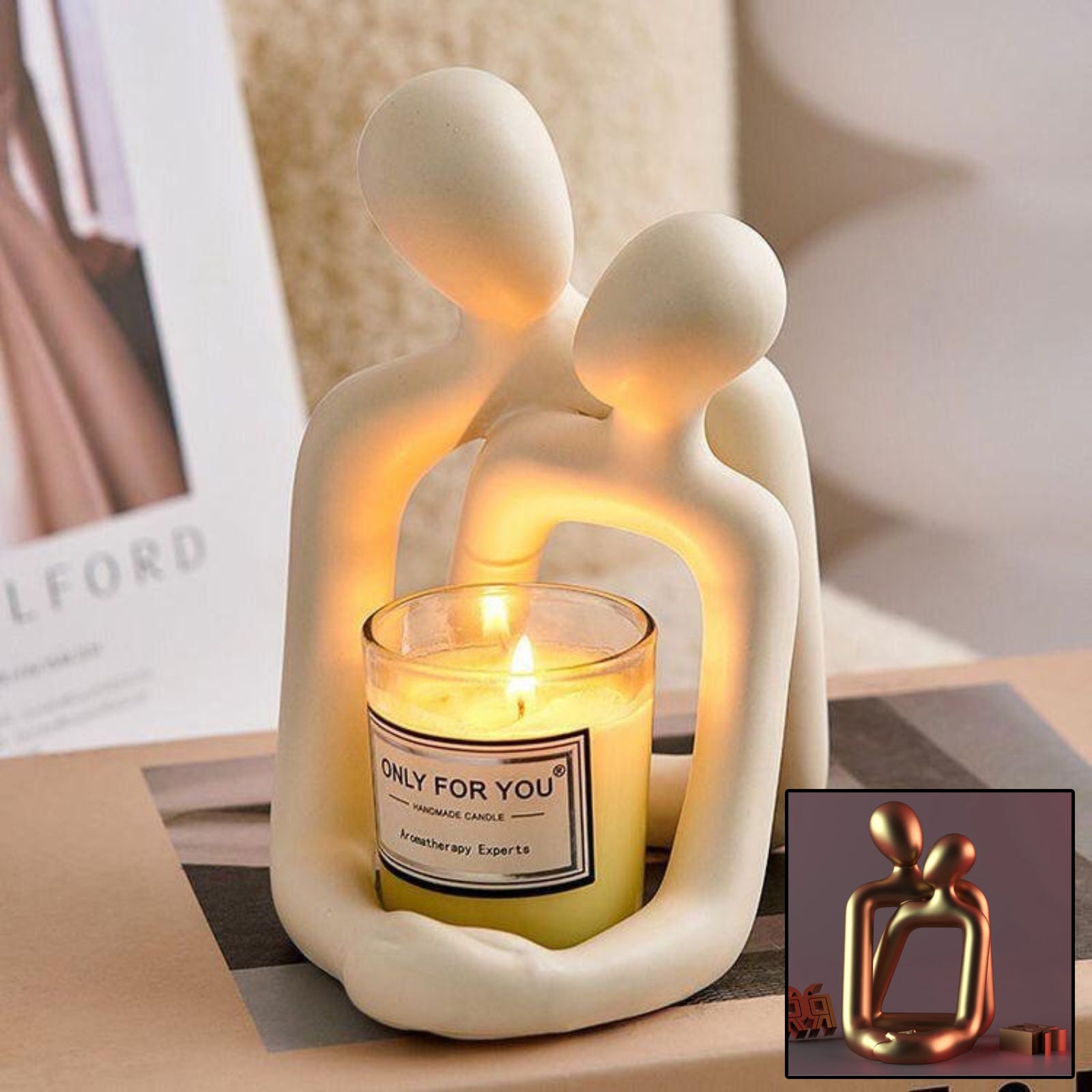 Milky white Heartwarming Loving Couple Resin Statue modern home decor