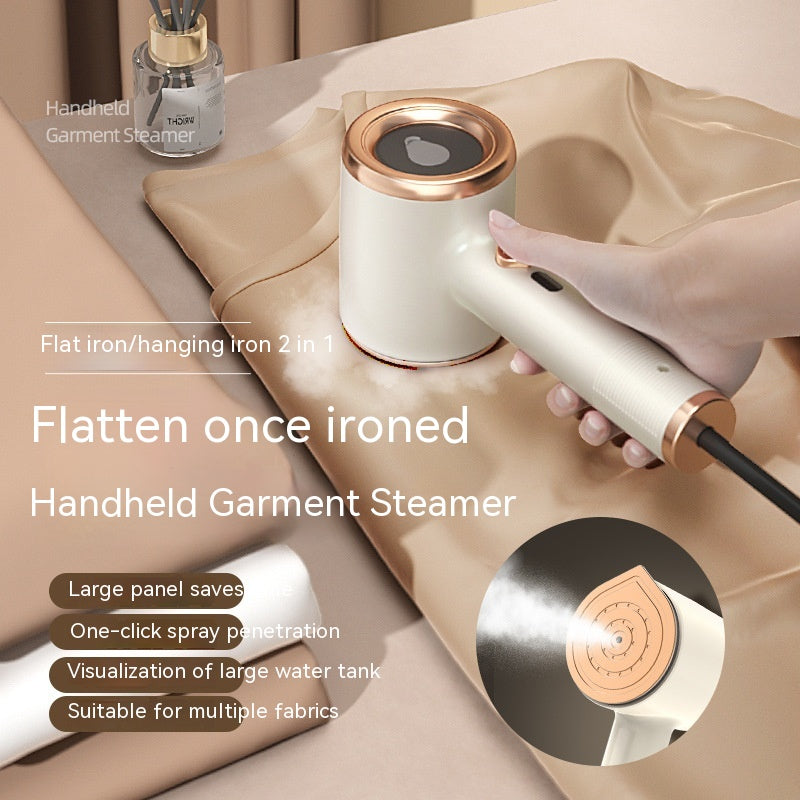 Mini Handheld Steamer in use steaming clothes vertical ironing