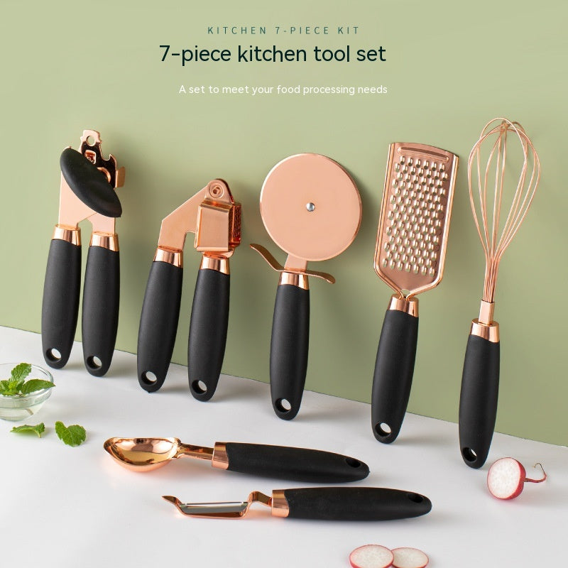 Pink Rose Gold Kitchen Tool Set on kitchen counter